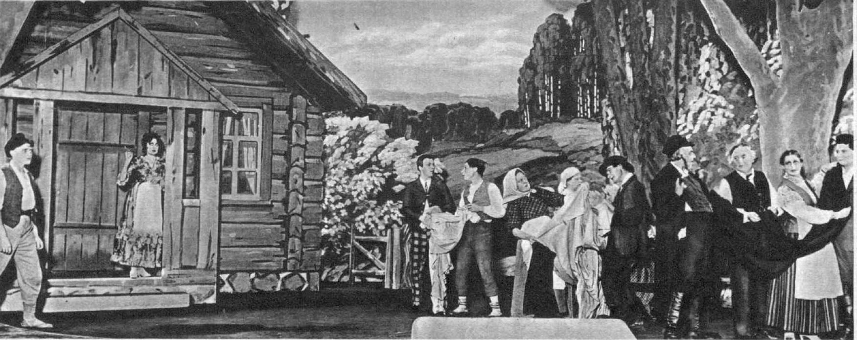 "Skroderdienas SIlmačos" (1935, NT, rež. A. Amtmanis-Briedītis). Skats no 2. cēliena // Foto no periodika.lv