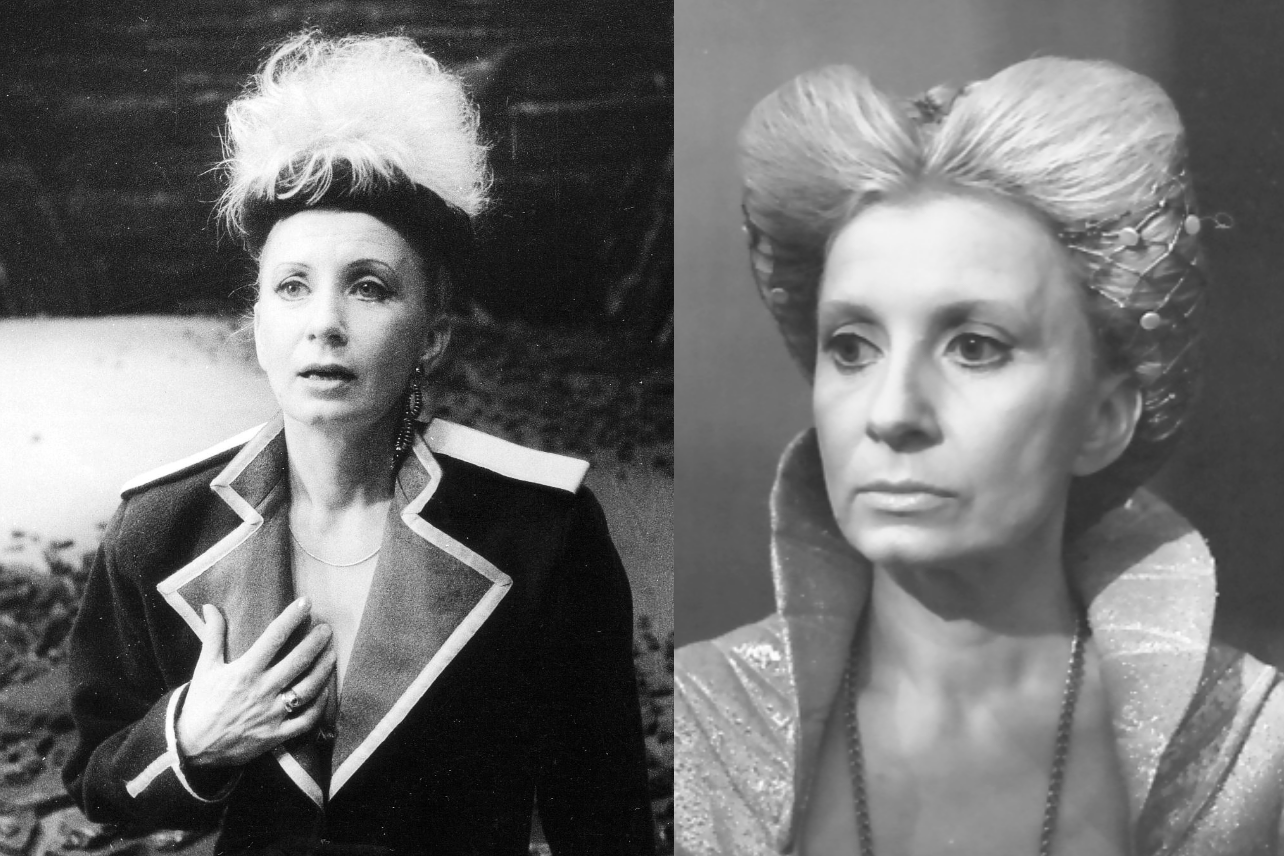 No kreisās: Aina Karele – Poļina Andrejevna A. Čehova “Kaijas” iestudējumā (1987. rež. O. Kroders); Aina Karele – Ģertrūde iestudējumā “Hamlets – dāņu princis”(1984, rež. O. Kroders) // Foto - Laimonis Stīpnieks