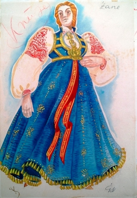 Ģirta Vilka kostīma skice Raiņa lugai „Pūt, vējiņi!”. Dailes teātrī 1945. gadā. Zane. RMM 264851