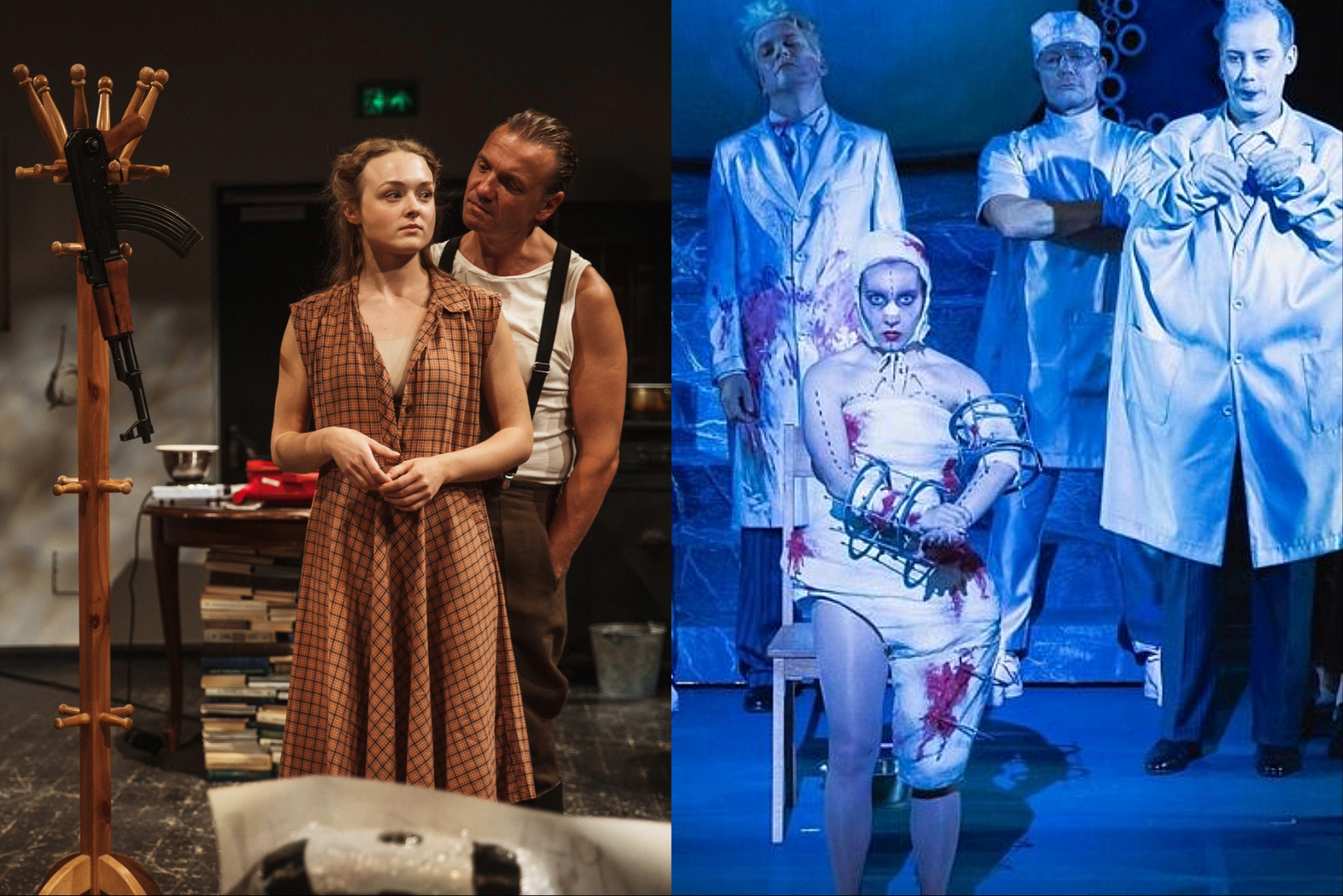 No kreisās: Gerda Embure (Marta Hillers izrādē “Izdzīvošanas piezīmes”, VVTF); Annija Kristiāna Ādamsone (Olimpija operā “Hofmaņa stāsti”, LNOB) // Publicitātes foto