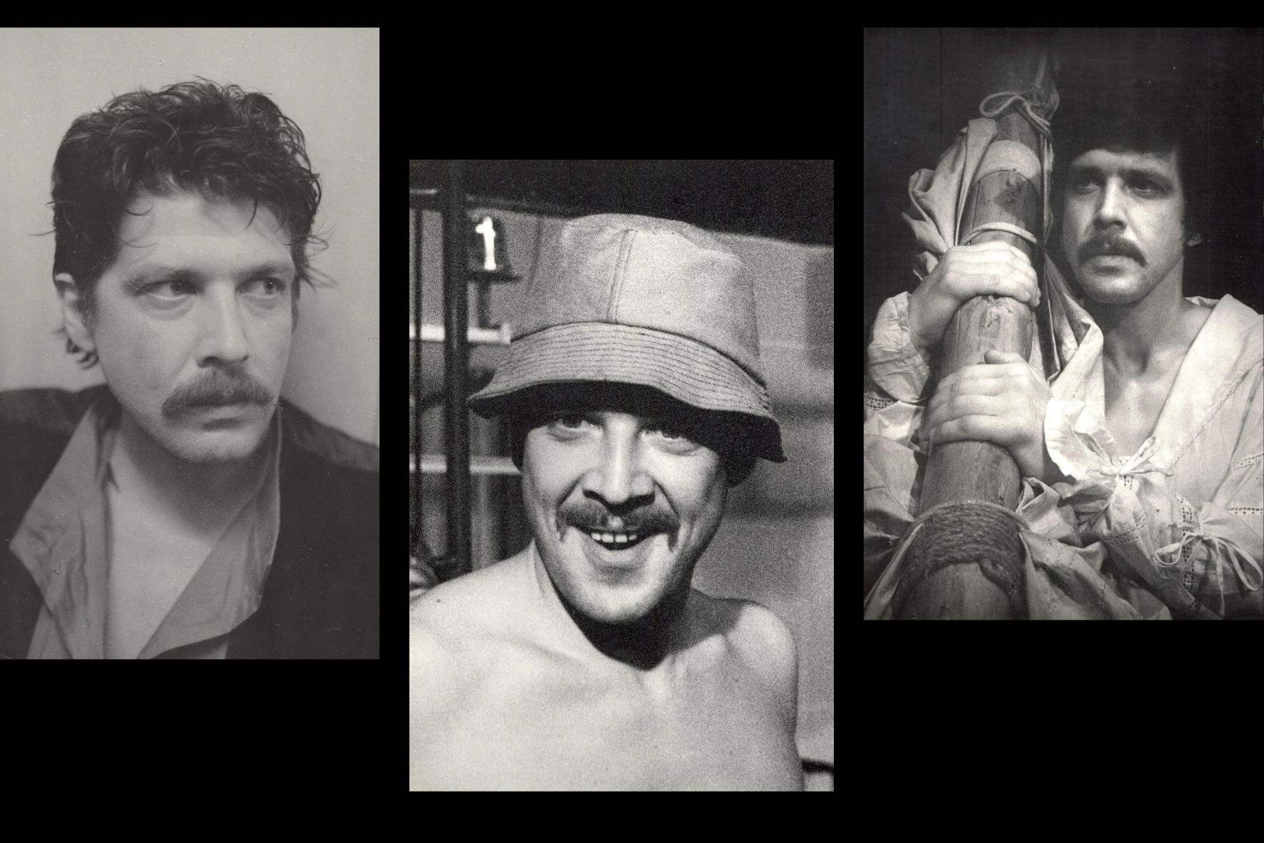 Aktiera Aigara Vilima lomas Valmieras teātrī (no kreisās): Edgars Blaumaņa "Ugunī" (1987, rež. Māra Ķimele), Makmerfijs "Kur dzeguze ligzdu vij" (1984, rež. Māra Ķimele), Uldis "Pūt, vējiņi!" (1985, rež. Māra Ķimele) // Foto – Laimonis Stīpnieks, no LKA Eduarda Smiļģa Tēatra muzeja arhīva